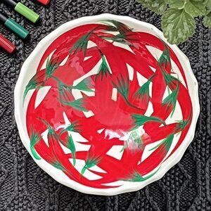 Mexican Pottery Salsa Bowl Hand Painted Footed Red Chili Pepper